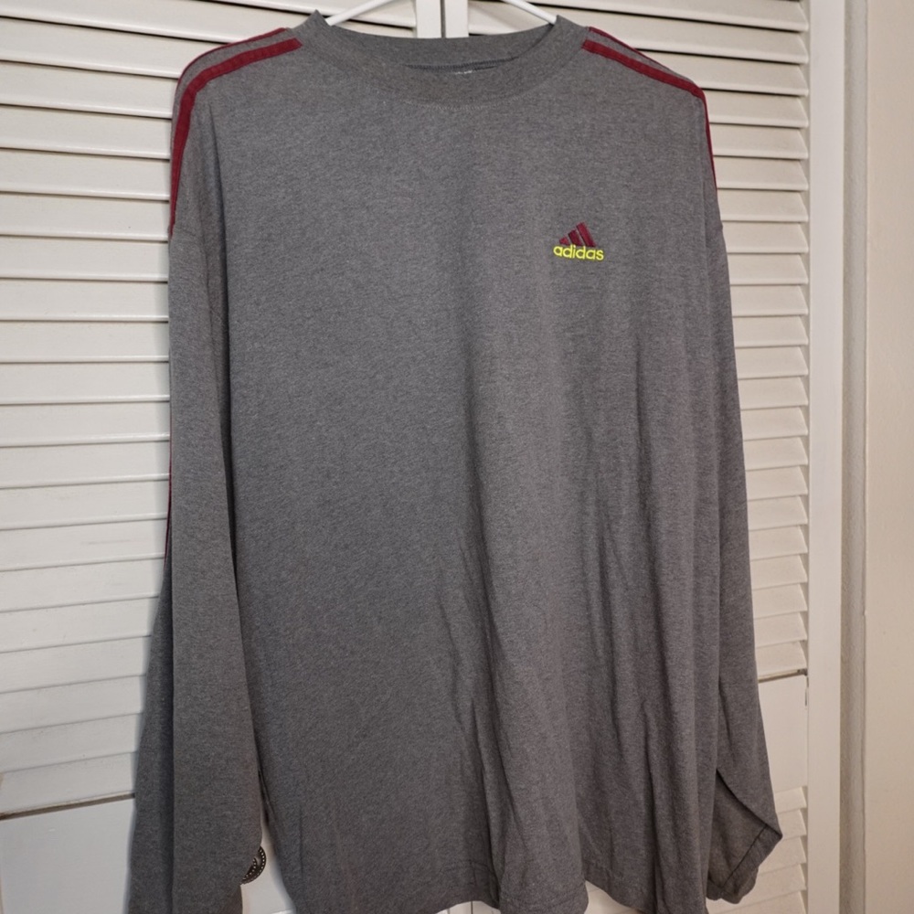 men’s gray and red striped adidas long sleeve size - XXL